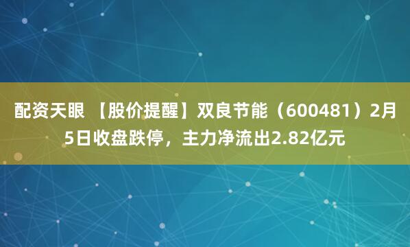 配资天眼 【股价提醒】双良节能（600481）2月5日收盘跌停，主力净流出2.82亿元